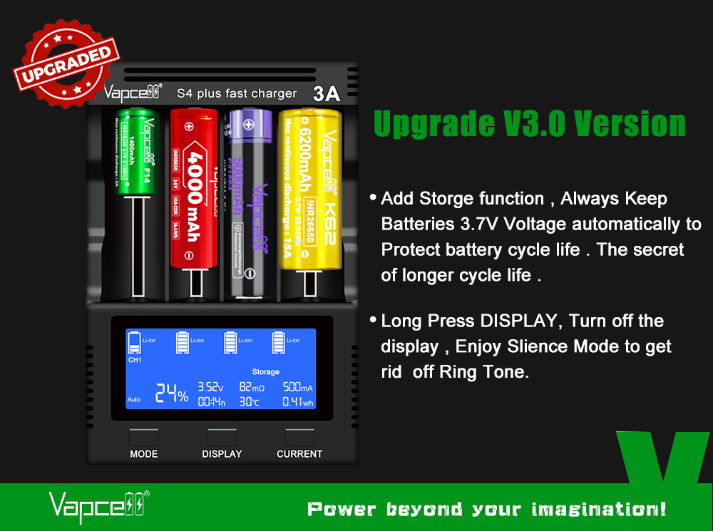 Vapcell S4 plus charger V3.0 Vapcell batteries and Chargers